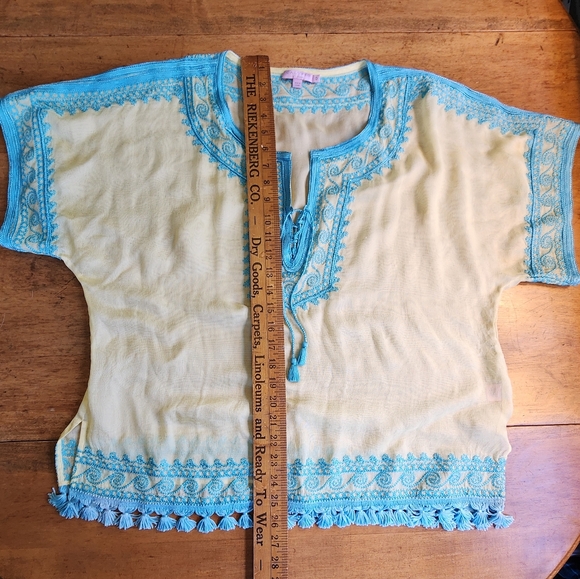 Calypso Saint Barth St. Barth silk beach cover-up 0 S M aqua yellow beachy VGUC - Picture 5 of 15